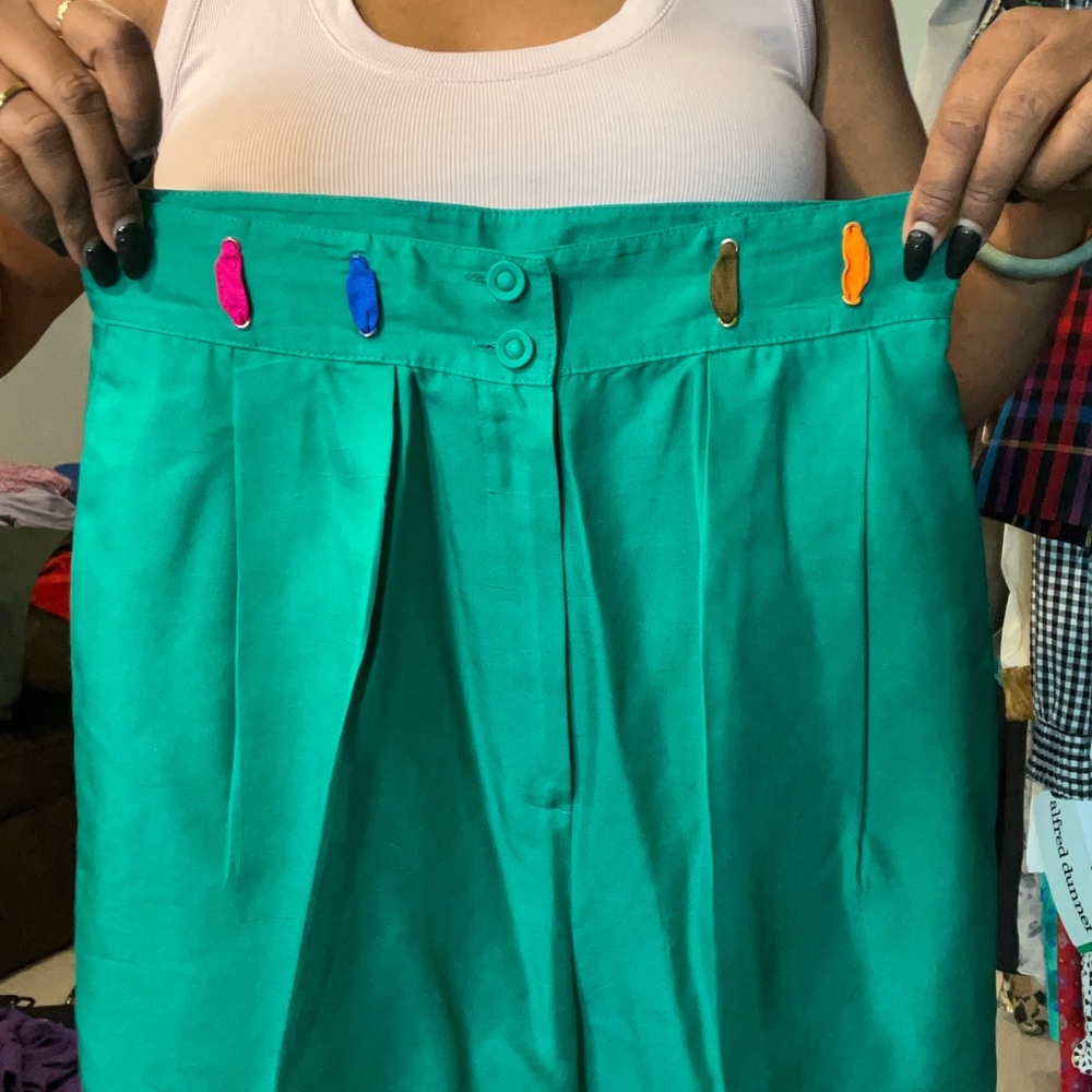 Eleanor P. Brenner Green Silk Bermuda Shorts